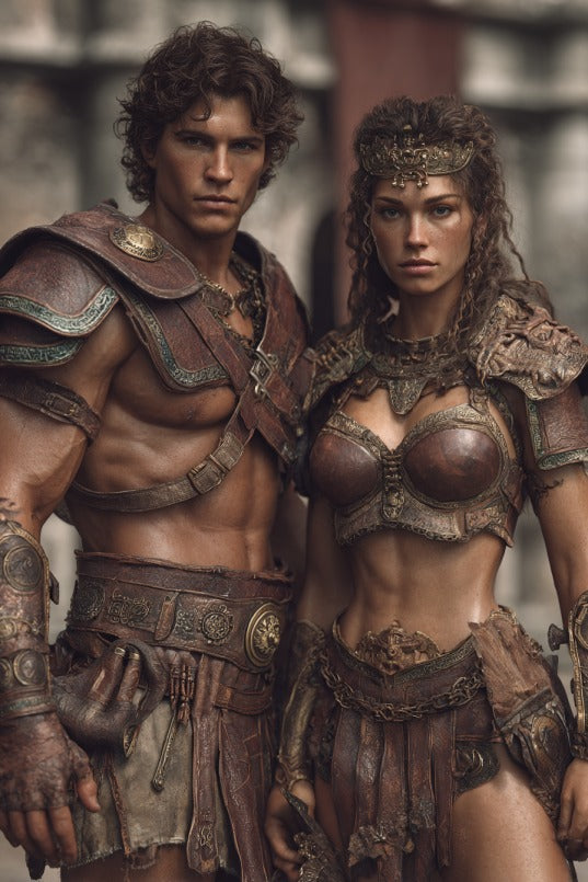Warrior couple custom portrait from photo, personalized for couples in legendary style