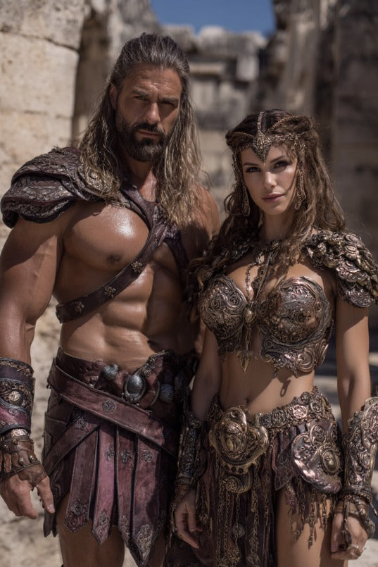 Warrior couple in armor custom portrait from photo, personalized vertical style