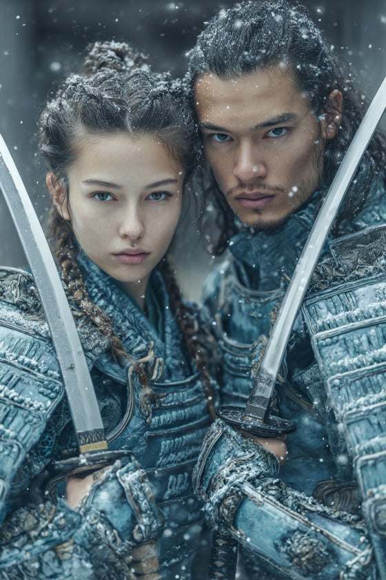 Samurai couple custom portrait from photo, personalized photo gift in fantasy style