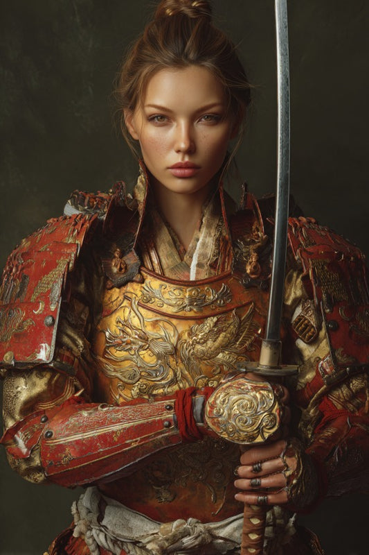Samurai woman photo portrait custom portrait from photo in fantasy style, vertical orientation