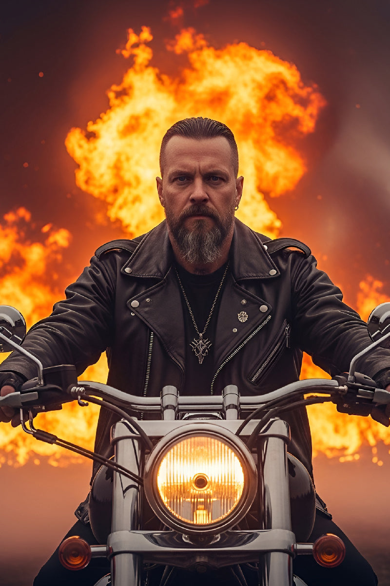 Fiery biker mood custom portrait from photo, personalized and unique style