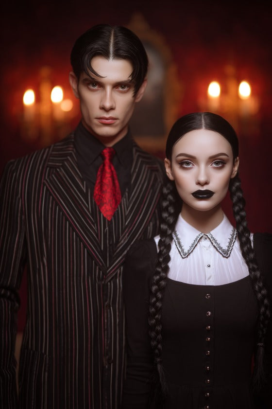 Wednesday-inspired couple portrait, custom portrait from photo, vertical style, personalized couple portrait gift