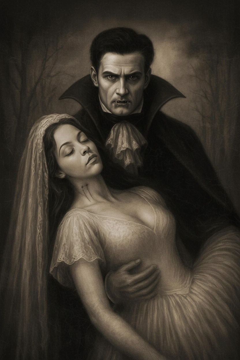 Dracula couple inspired custom portrait from photo, vertical style, personalized canvas gift