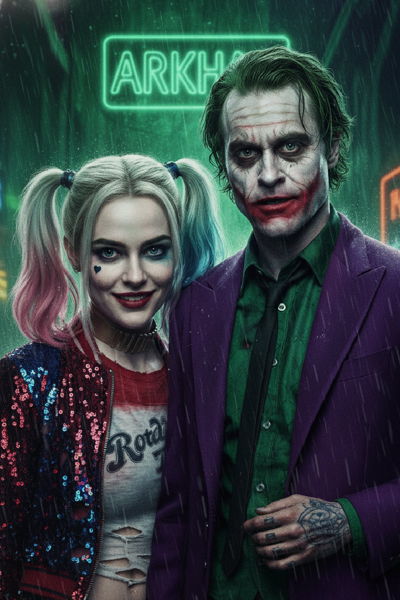 Joker and Harley Quinn-inspired custom portrait from photo, personalized couple gift, vertical orientation