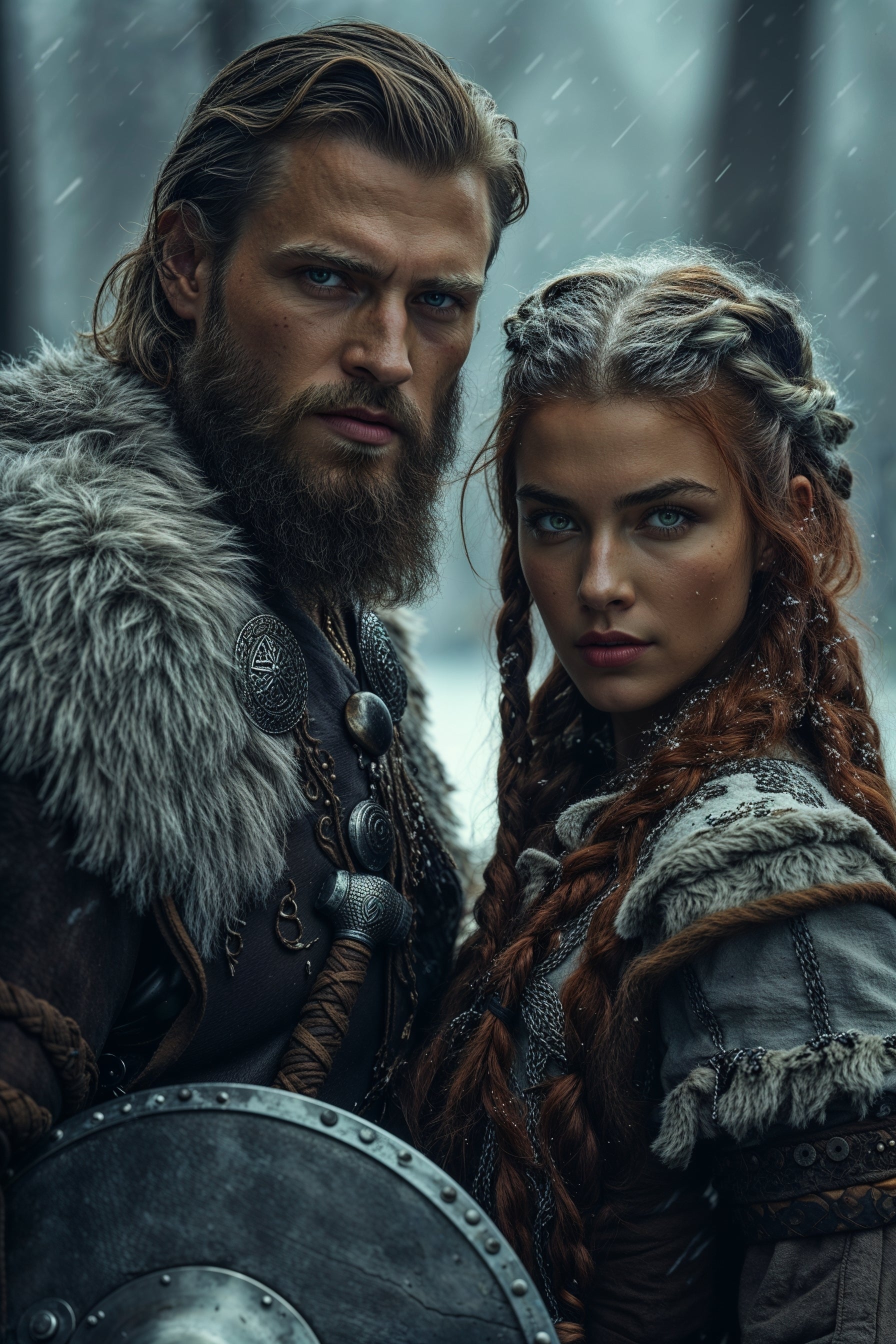 Viking couple custom portrait from photo, personalized vertical illustration