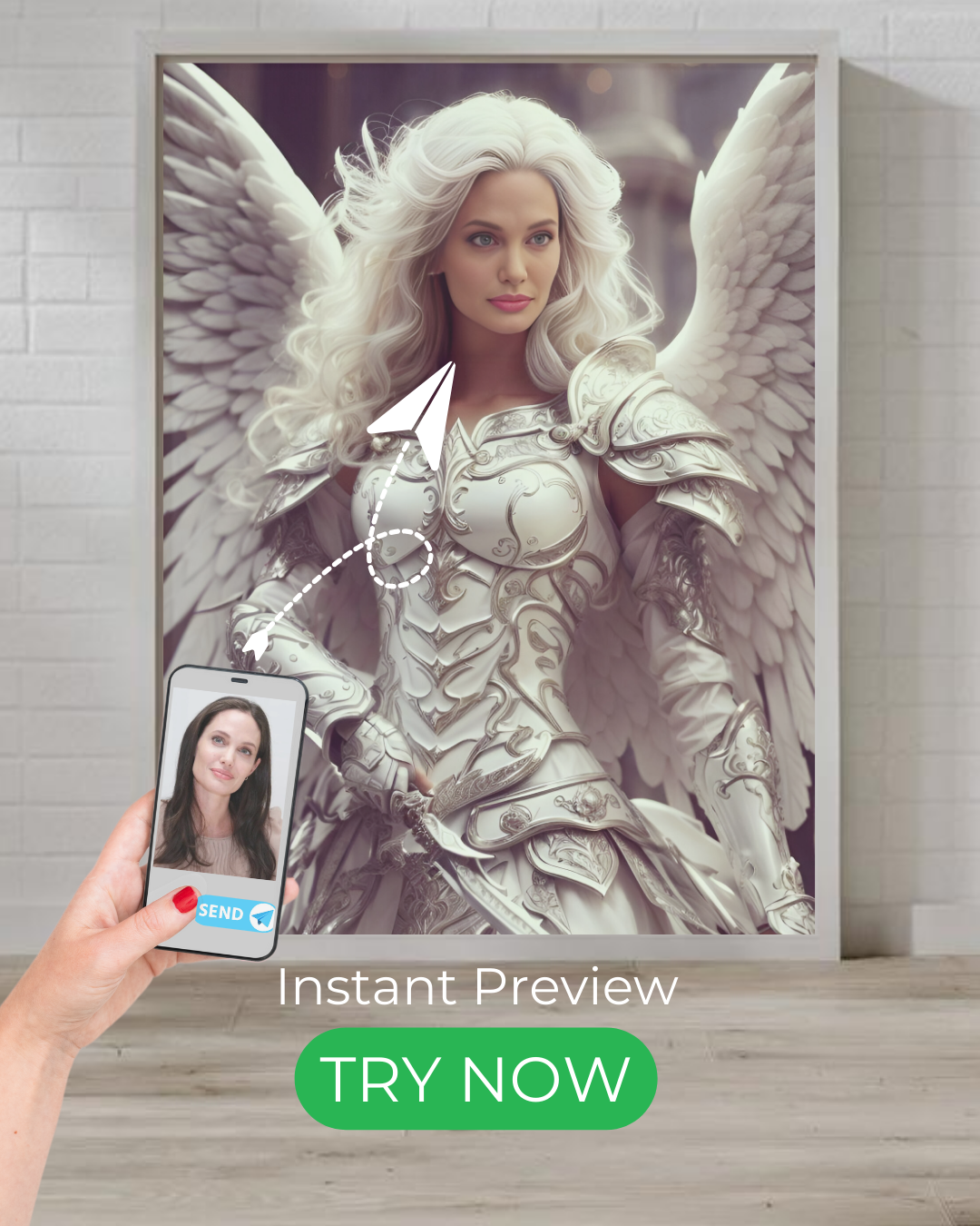 Custom angelic warrior portrait – personalized fantasy knight artwork

