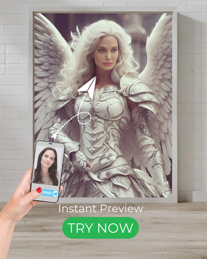 Custom angelic warrior portrait – personalized fantasy knight artwork
