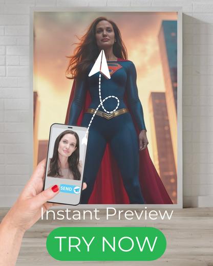 "custom portrait superhero woman city skyline cape based on your photo"
