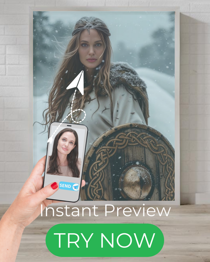 "custom portrait Viking shieldmaiden snow battle Norse warrior art"
