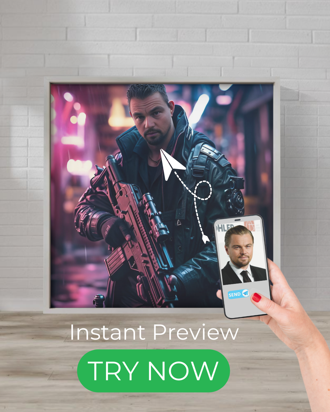 Custom cyberpunk portrait featuring a futuristic warrior in a neon-lit city, personalized sci-fi artwork.