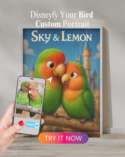 “Disney-style lovebird portrait from photo – Sky & Lemon”

