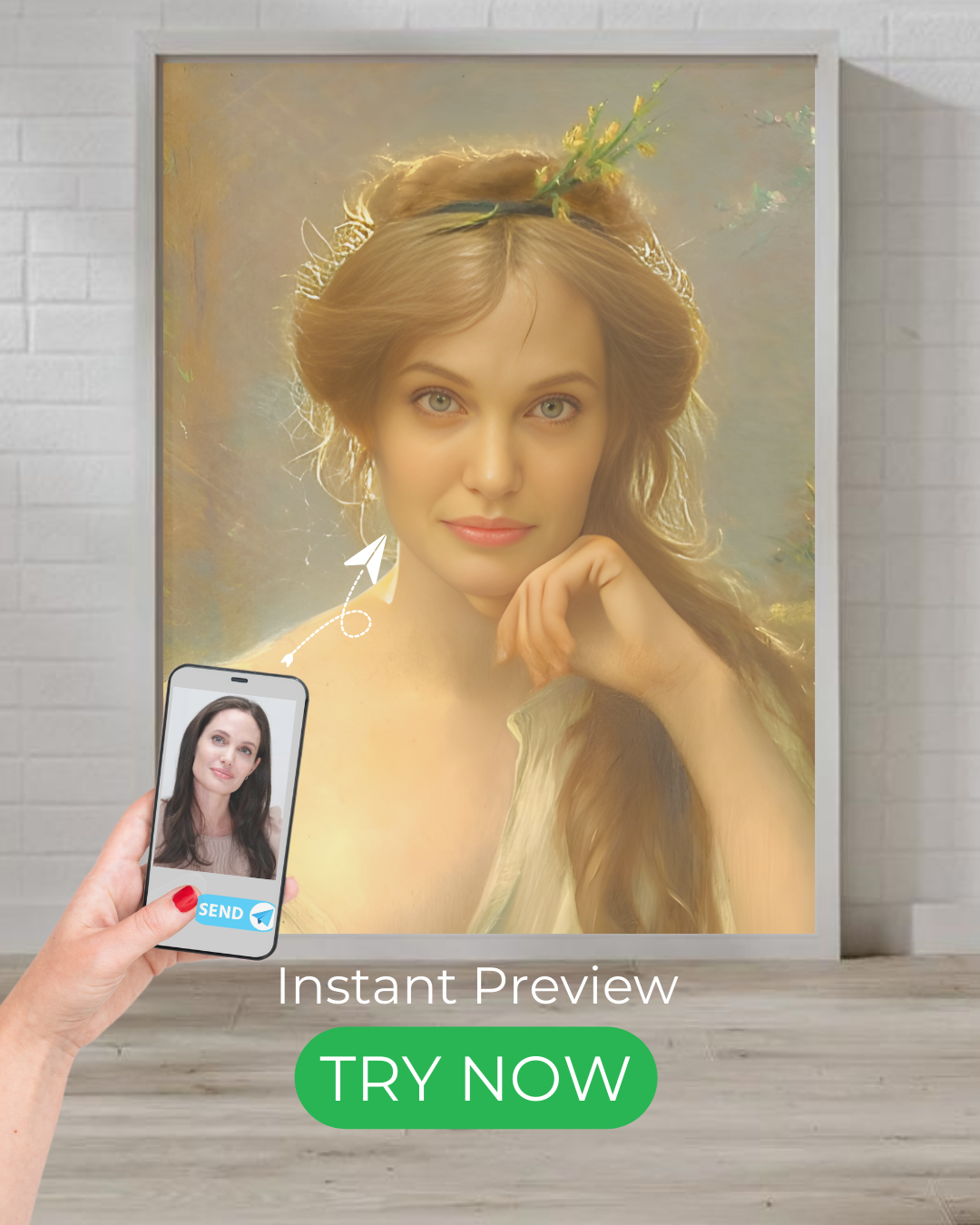 Ethereal beauty custom portrait – Renaissance-inspired art. Transform your photo into a timeless masterpiece with instant preview & professional touch.