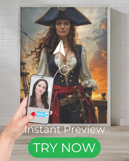 custom portrait of a fearless pirate queen, personalized artwork from your photo
