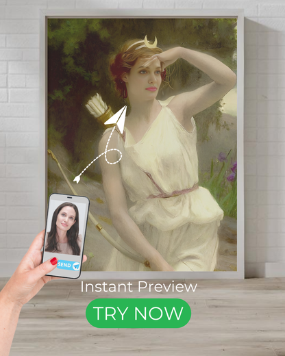 Custom fantasy portrait of a goddess warrior in a mystical setting, designed from your photo with mythological inspiration.