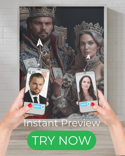 "custom portrait royal card couple king queen holding playing cards artwork"