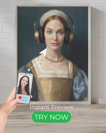 Royal custom portrait transformed from a personal photo into a majestic, elegant artwork.
