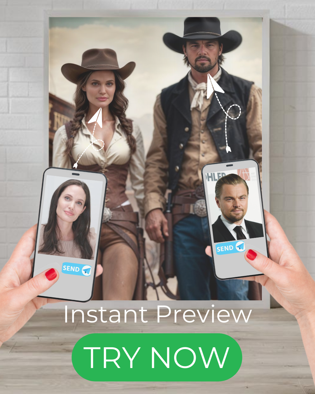 "custom portrait western cowboy couple old west themed artwork with hats and boots"