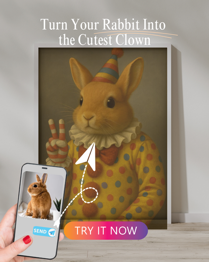 Clown Kaninchen Portrait | Benutzerdefinierte lustige Hasenkunst von Ihrem Foto