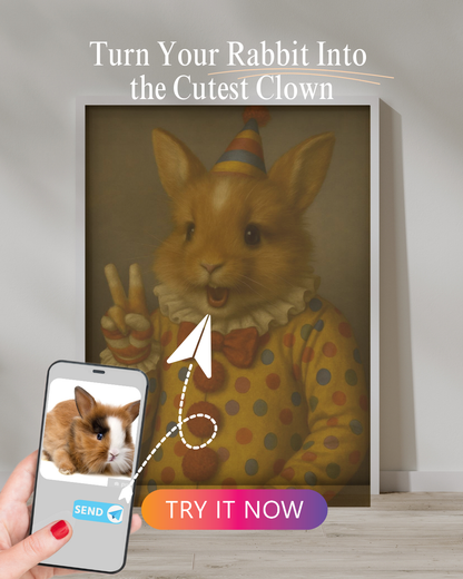 Clown Kaninchen Portrait | Benutzerdefinierte lustige Hasenkunst von Ihrem Foto