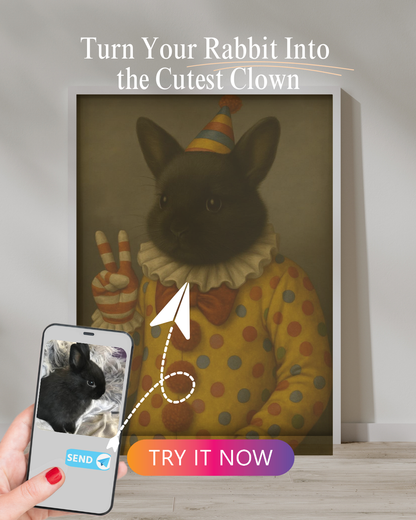 Clown Kaninchen Portrait | Benutzerdefinierte lustige Hasenkunst von Ihrem Foto